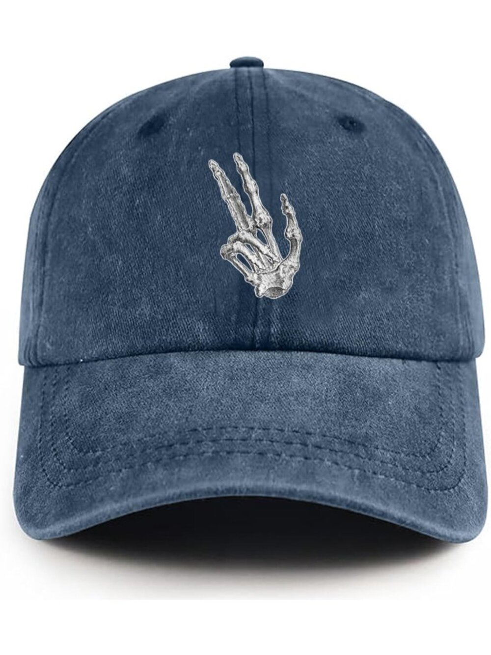 Unisax Navy Blue Funny Cotton Washed Denim Halloween Baseball Skeleton Hands Cap